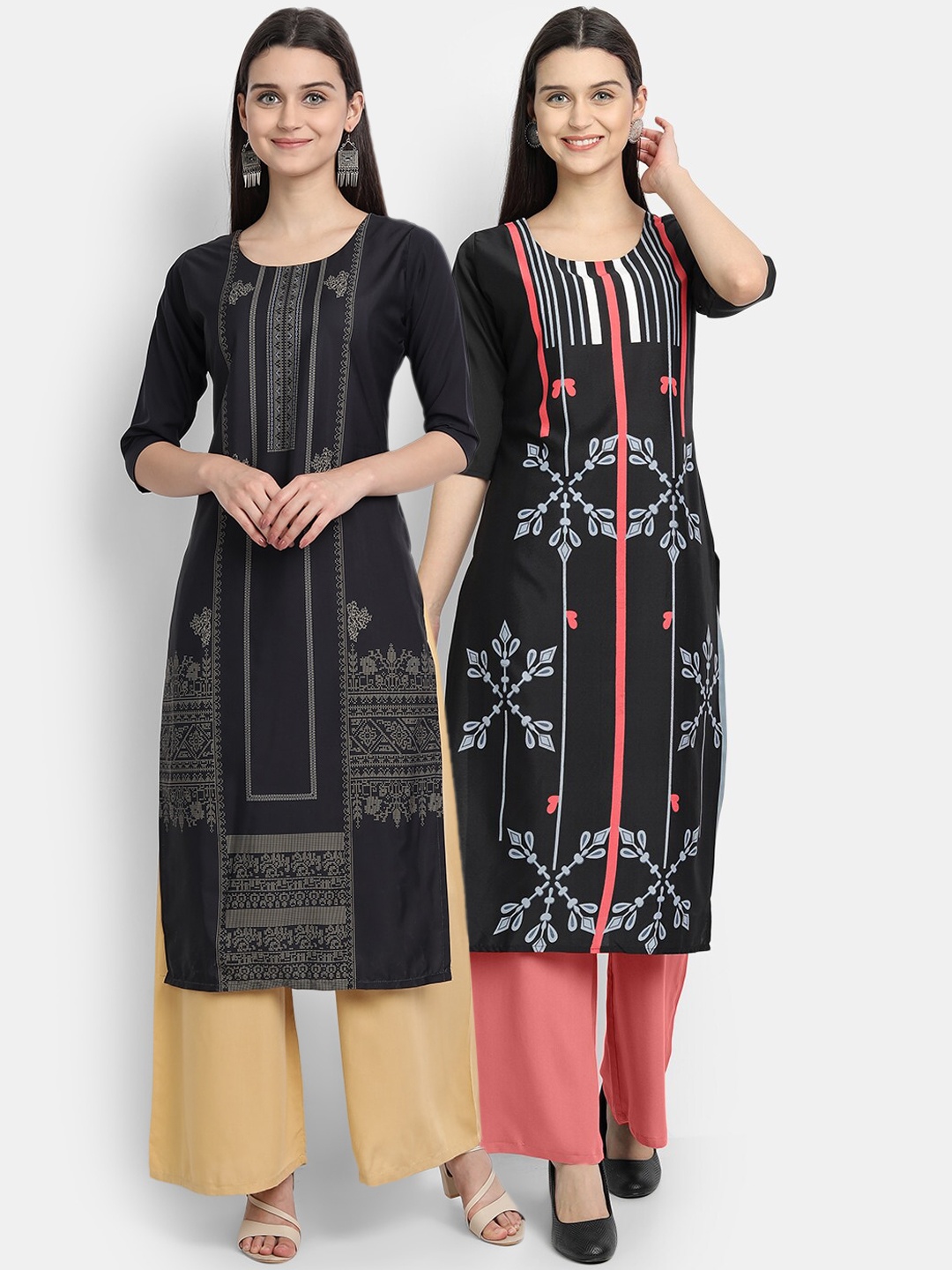 

Ethnic basket Women Multicoloured Geometric Striped Thread Work Crepe Kurta, Multi