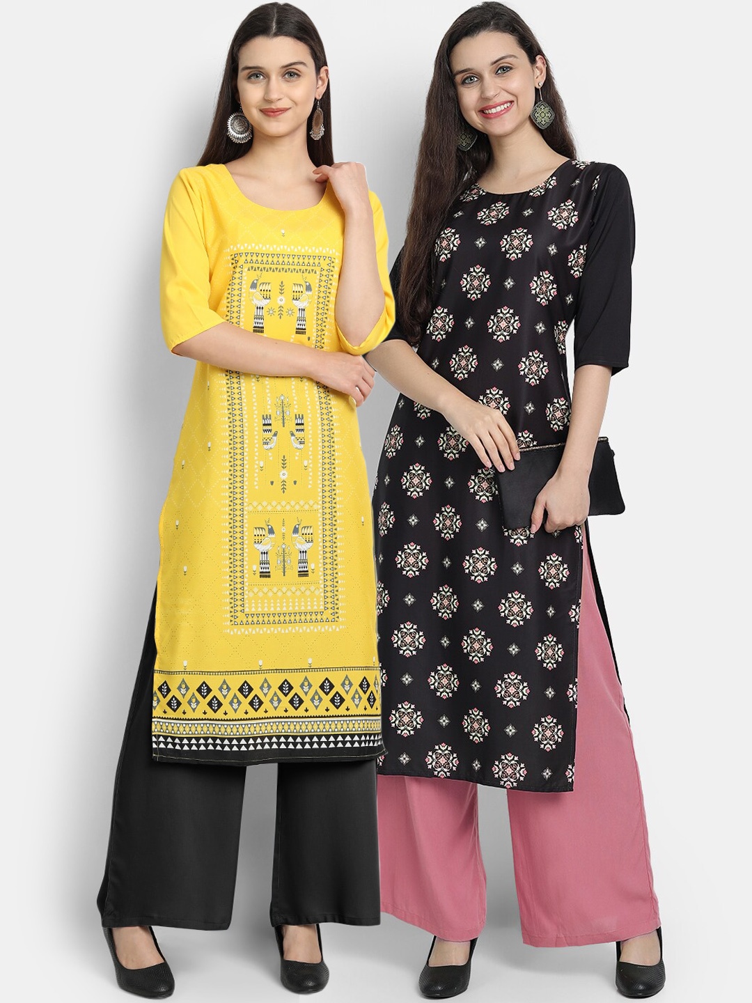 

Ethnic basket Women Pack of 2 Printed Kurta, Yellow