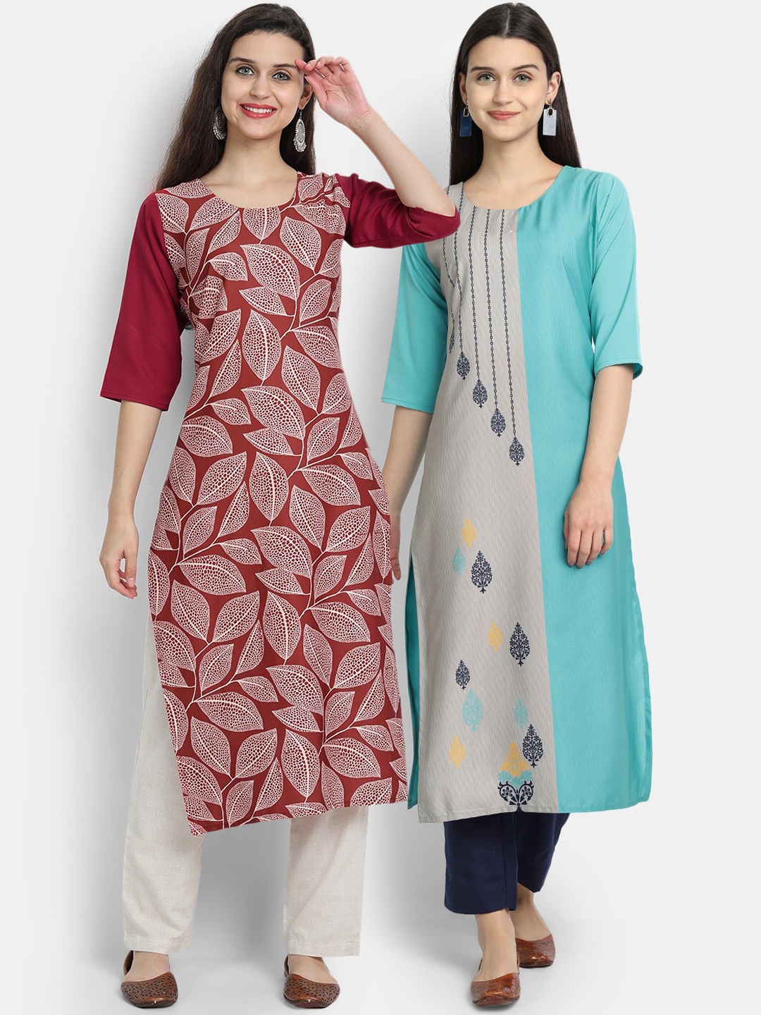 

Ethnic basket Pack of 2 Maroon & Blue Printed Straight Kurta