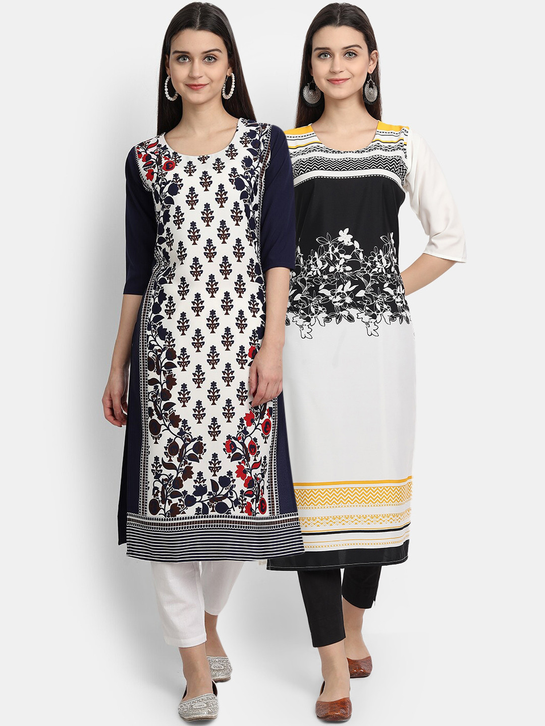 

Ethnic basket Women Pack of 2 Multicoloured Floral Printed Crepe Kurta, Multi