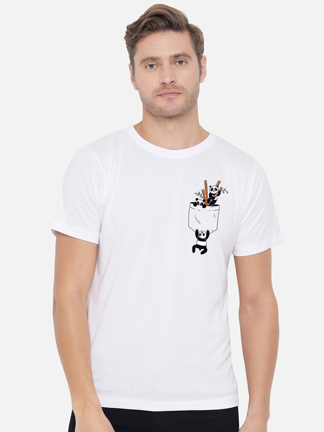 

FFLIRTYGO Men White Conversational Printed Applique T-shirt