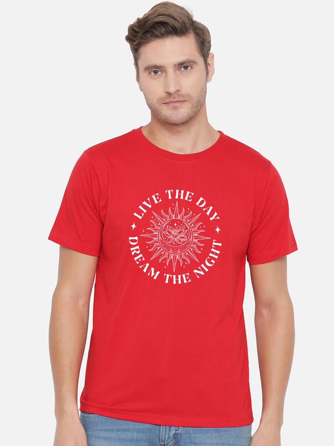 FFLIRTYGO Men Red Typography Printed T-shirt