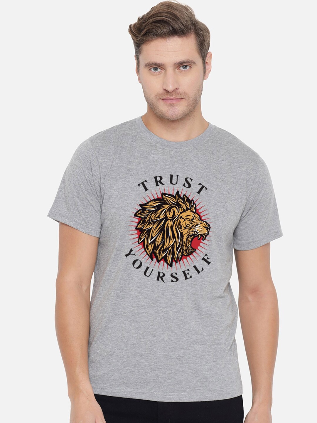 

FFLIRTYGO Men Grey Melange Typography Printed T-shirt