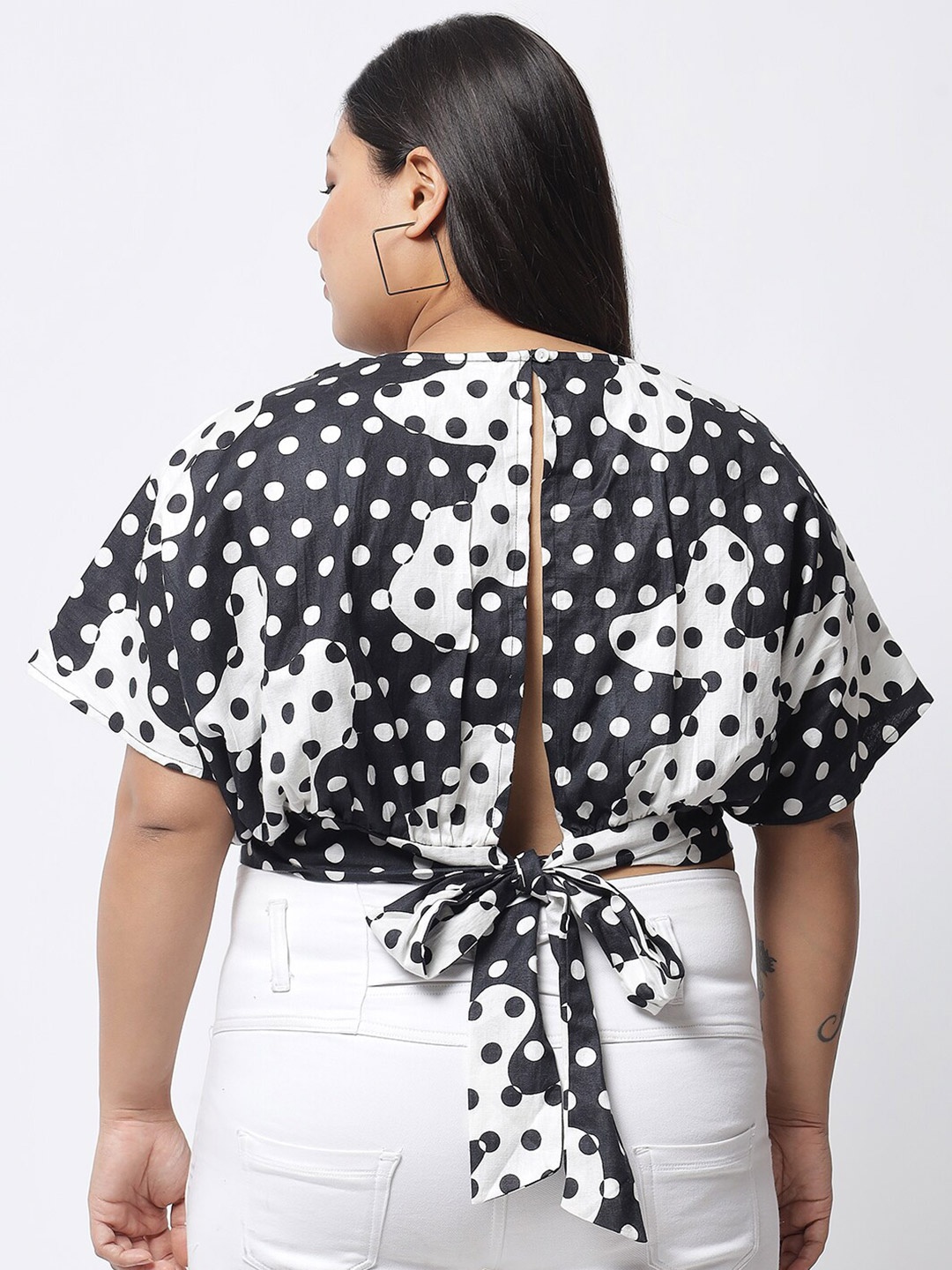 

BEYOUND SIZE - THE DRY STATE Black Print Styled Back Crop Top, Multi