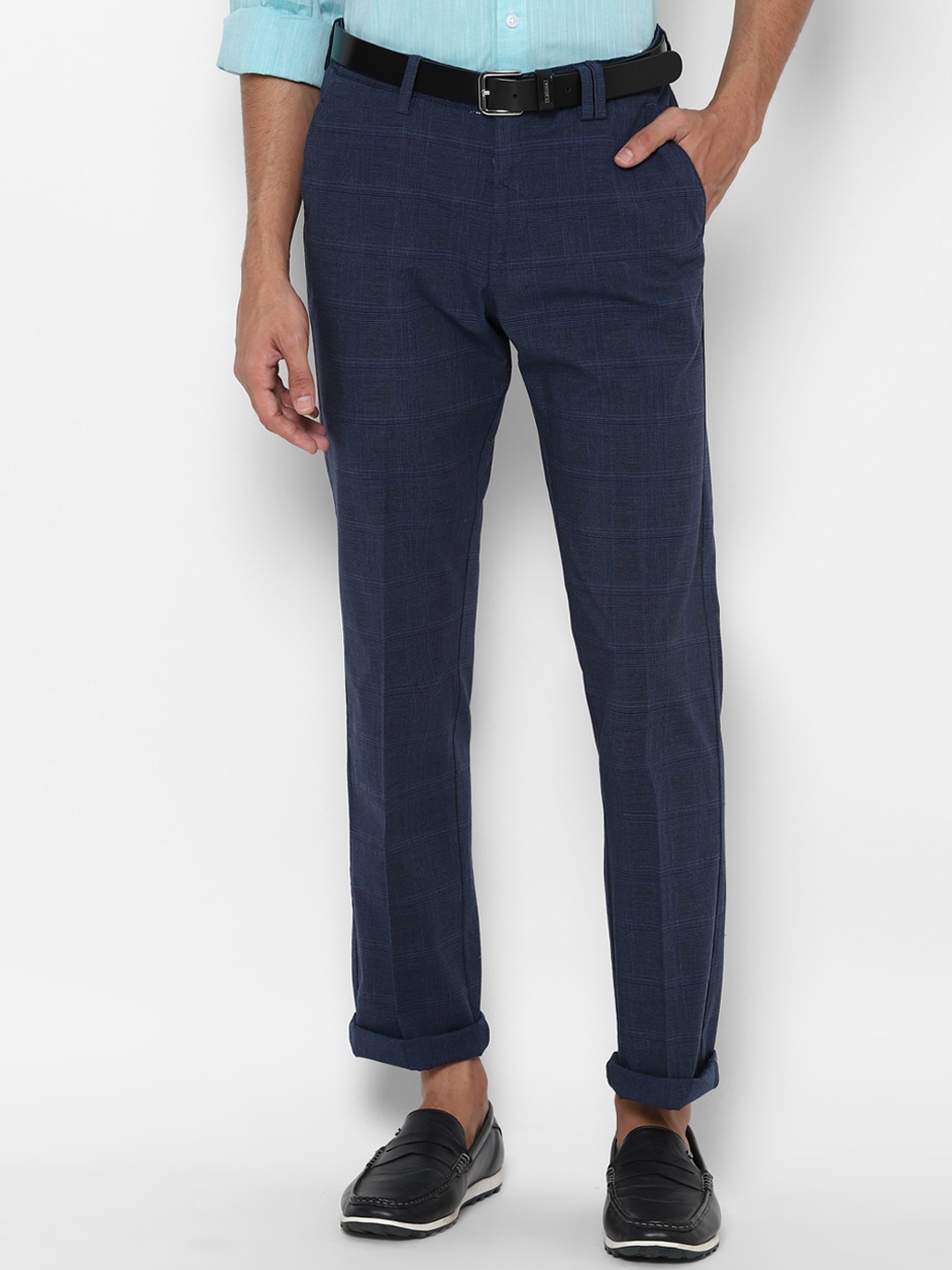 

Allen Solly Men Navy Blue Checked Trousers