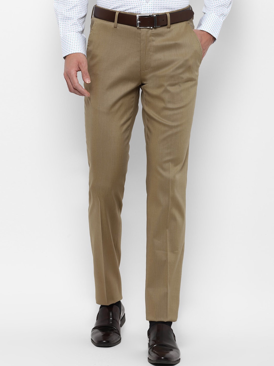 

Luxure by Louis Philippe Men Khaki Textured Slim Fit Trousers