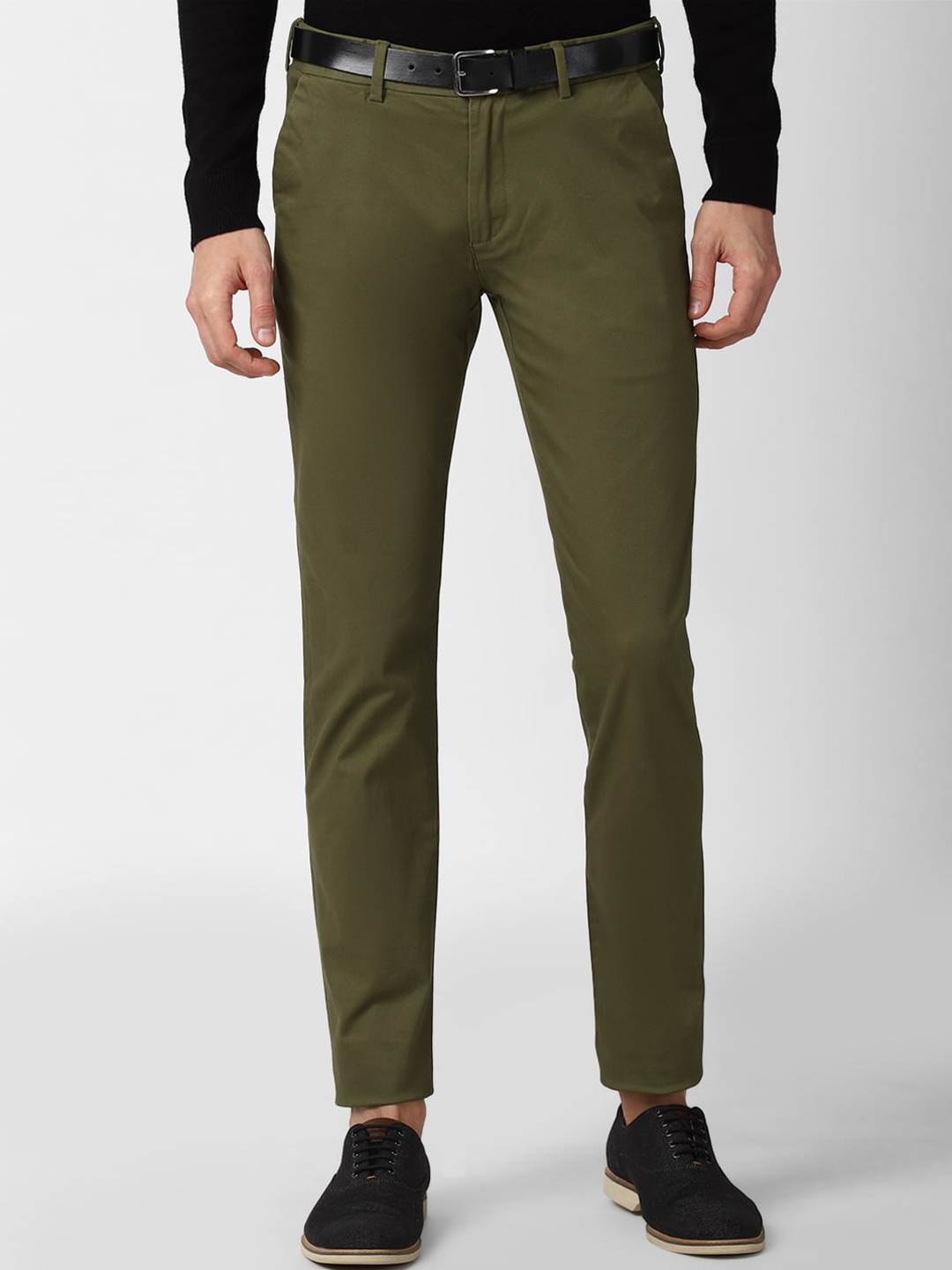 

Peter England Casuals Men Olive Green Solid Slim Fit Trousers