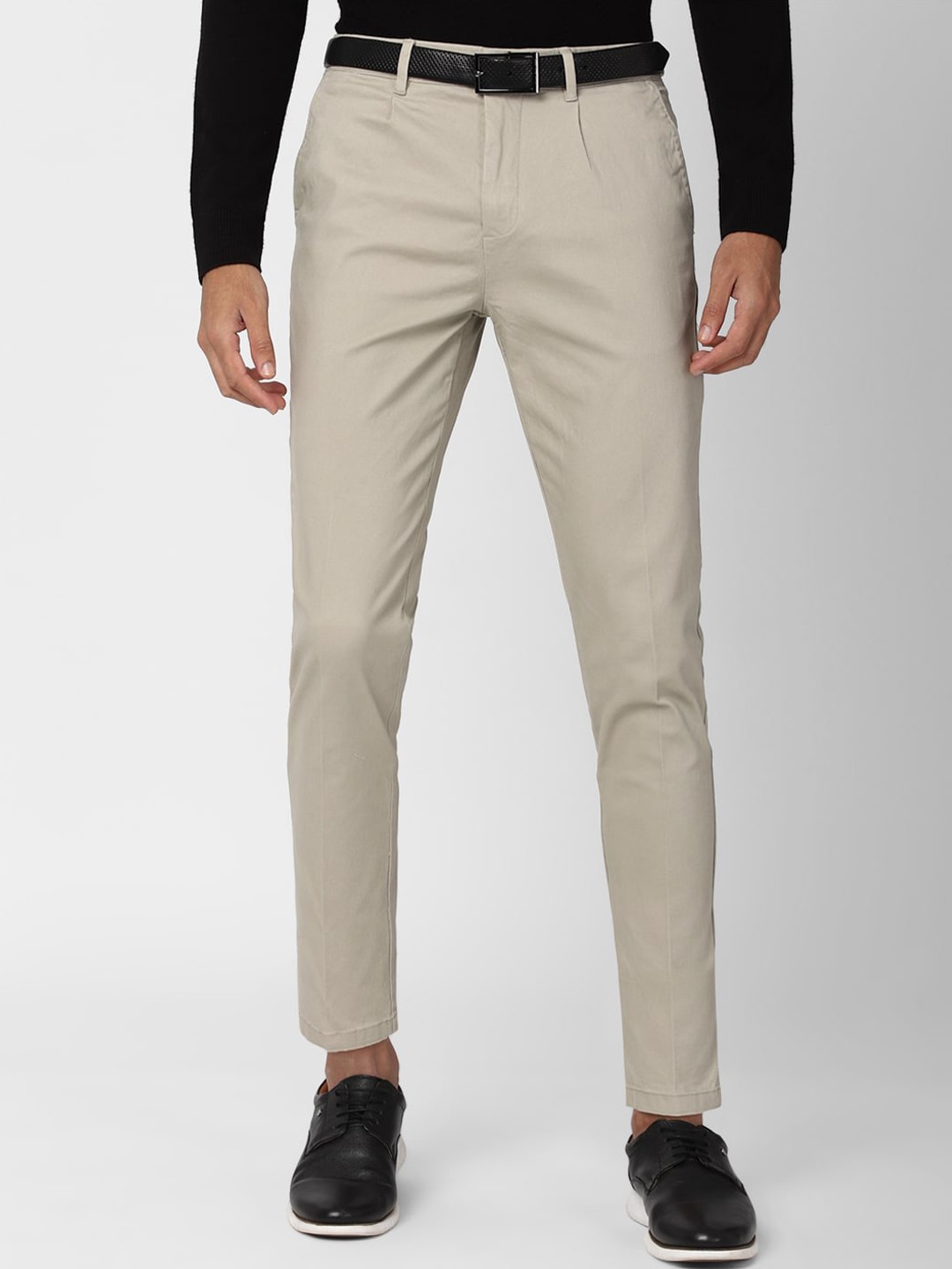 

Peter England Casuals Men Beige Slim Fit Pleated Trousers