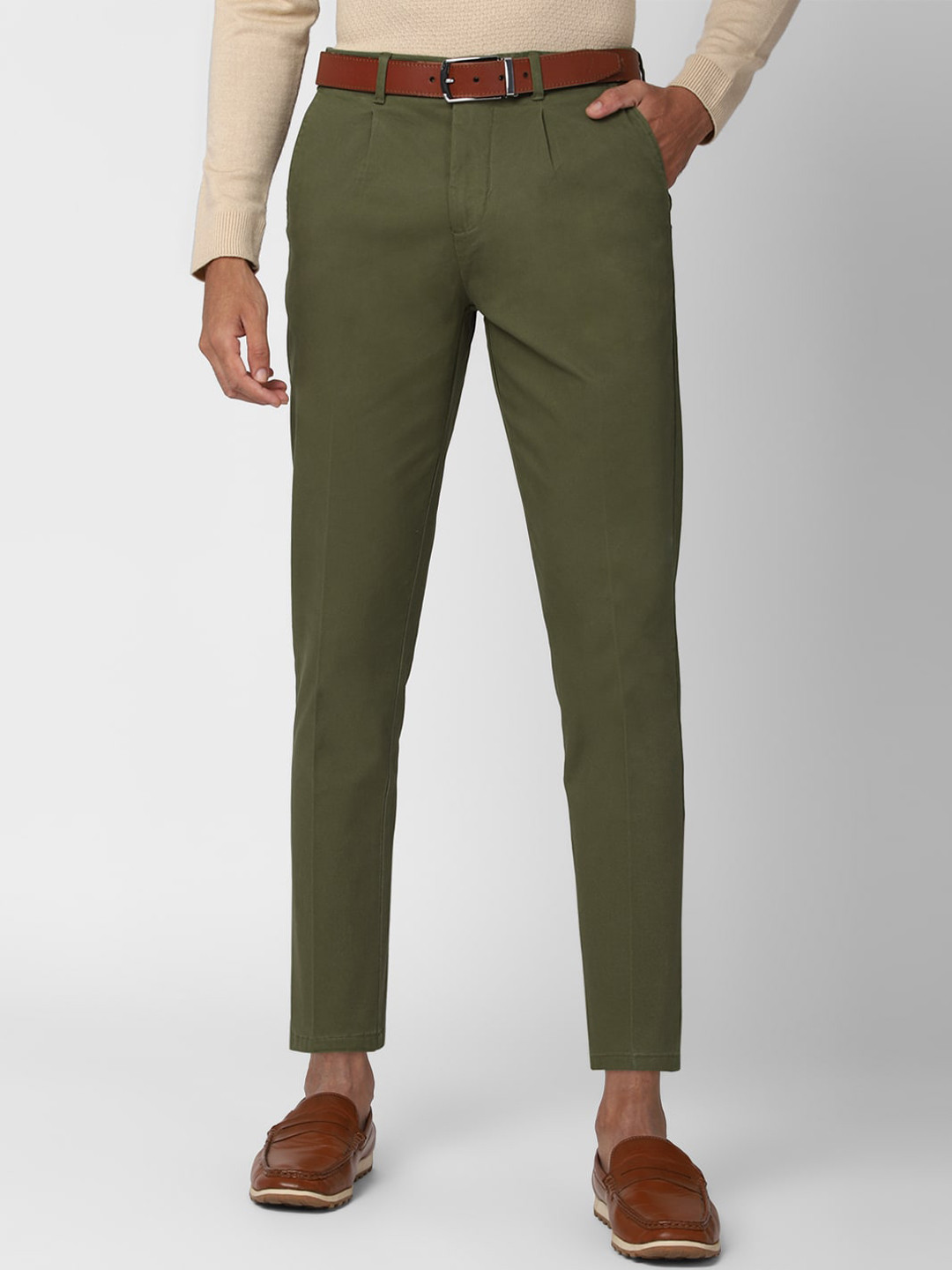 

Peter England Casuals Men Olive Green Slim Fit Casual Trousers