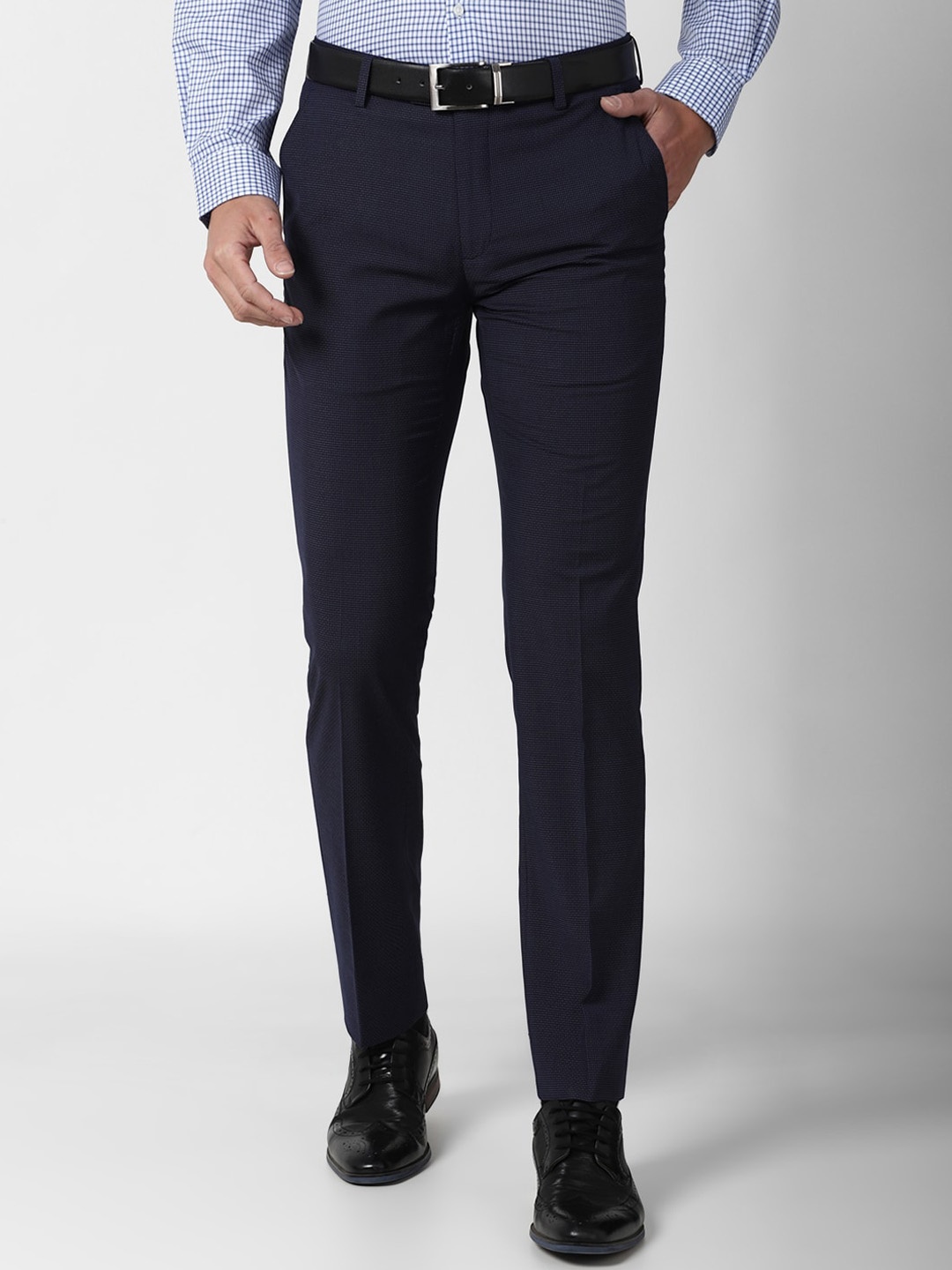 

Peter England Elite Men Navy Blue Slim Fit Trousers