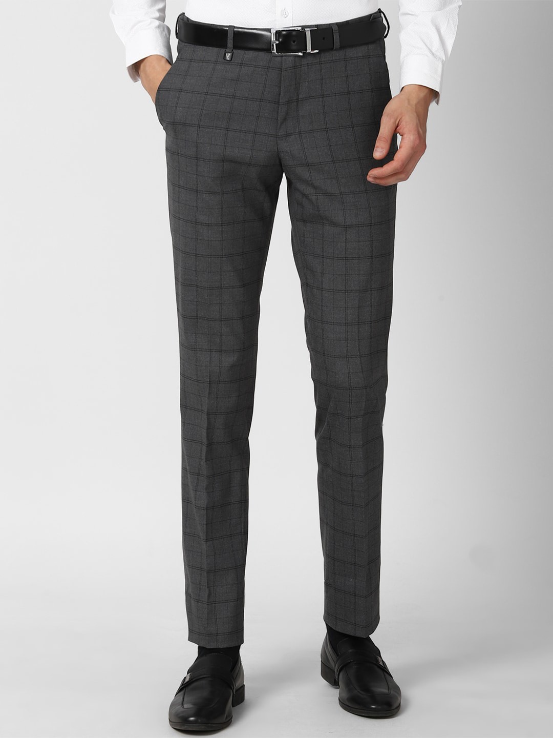 

V Dot Men Grey Checked Skinny Fit Trousers