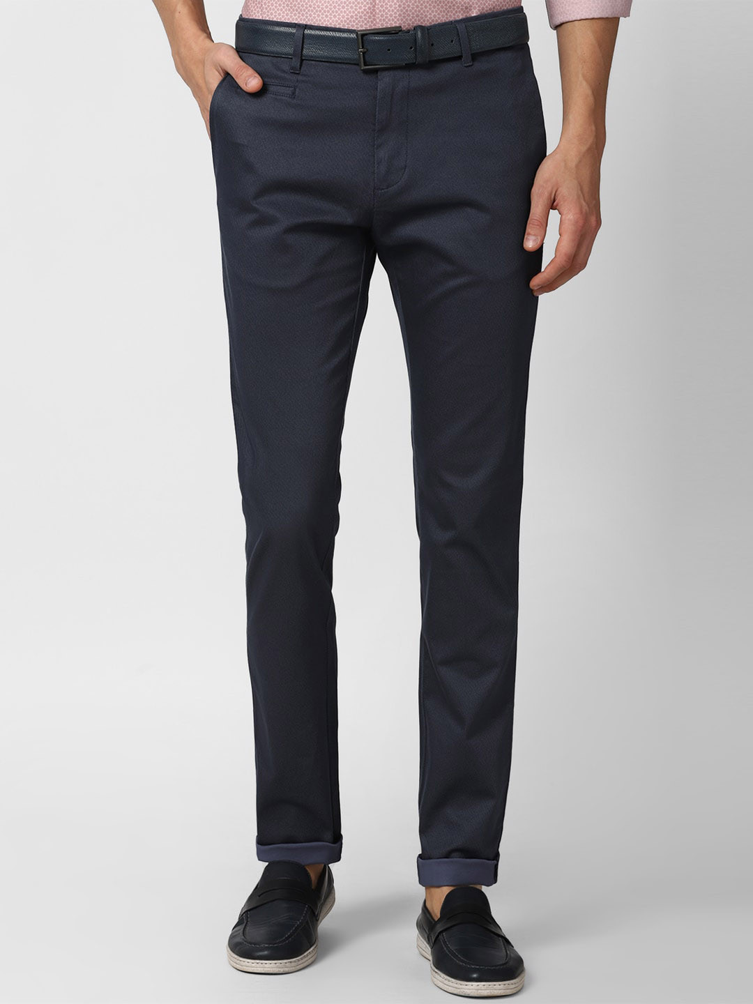 

V Dot Men Navy Blue Solid Slim Fit Trousers