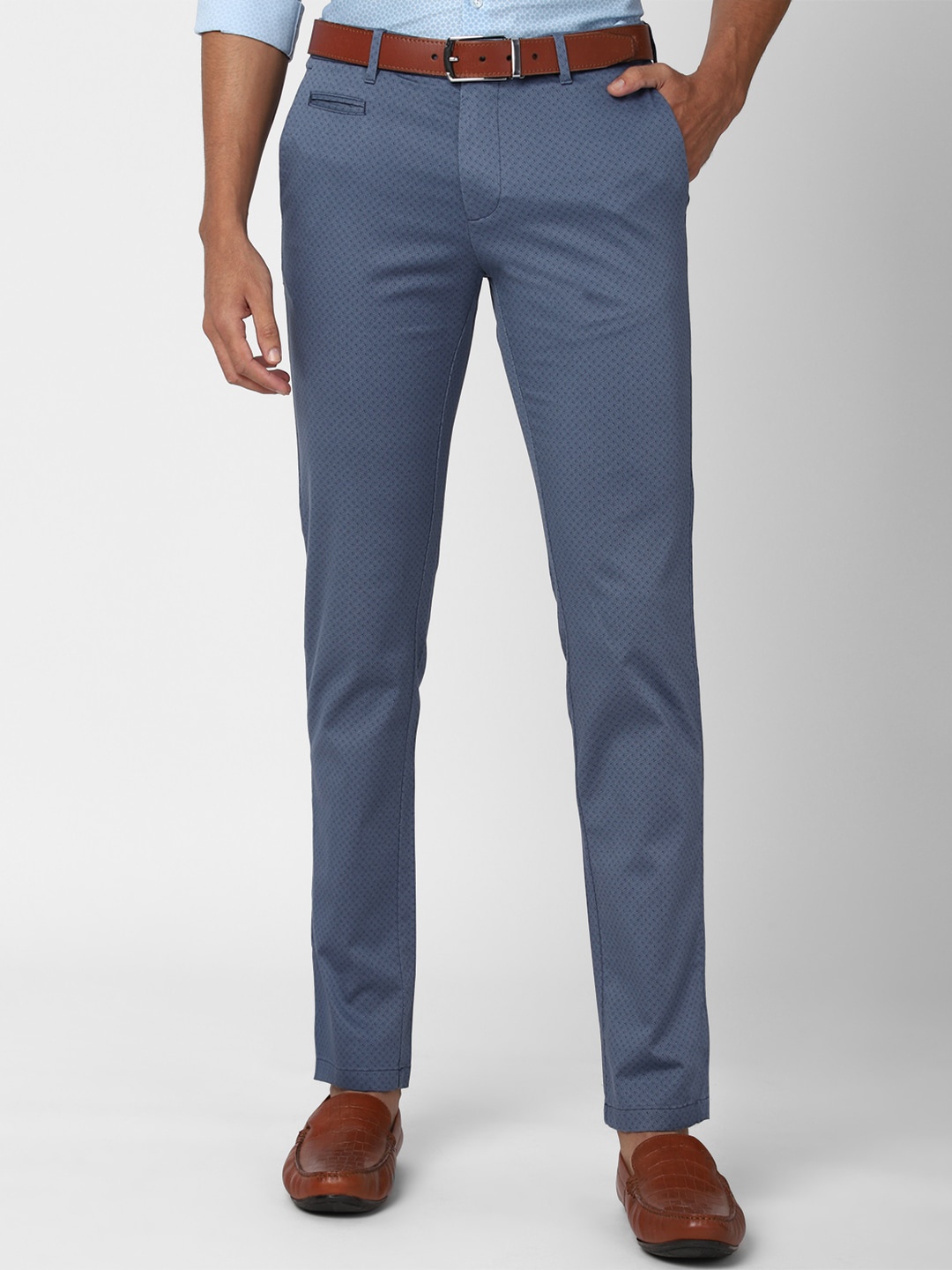

V Dot Men Blue Textured Slim Fit Trousers