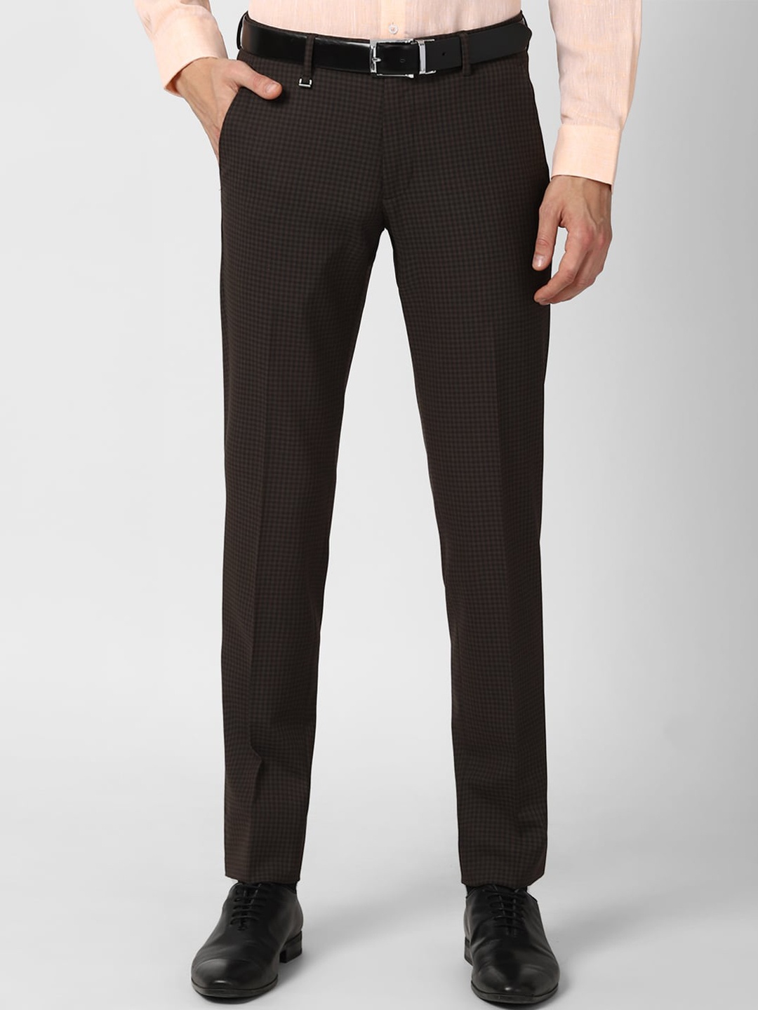 

Van Heusen Men Brown Striped Slim Fit Trousers