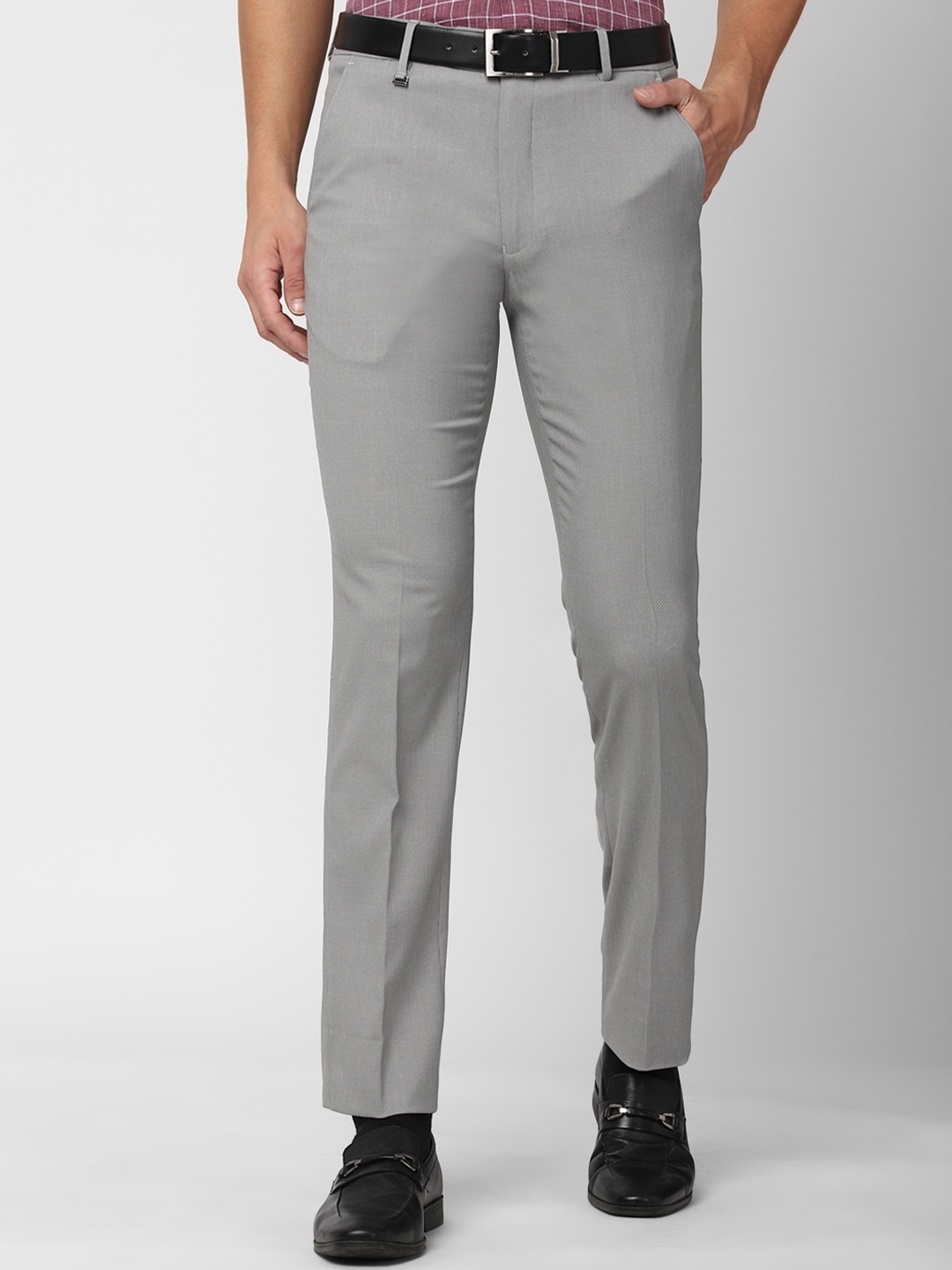 

Van Heusen Men Grey Textured Slim Fit Trousers