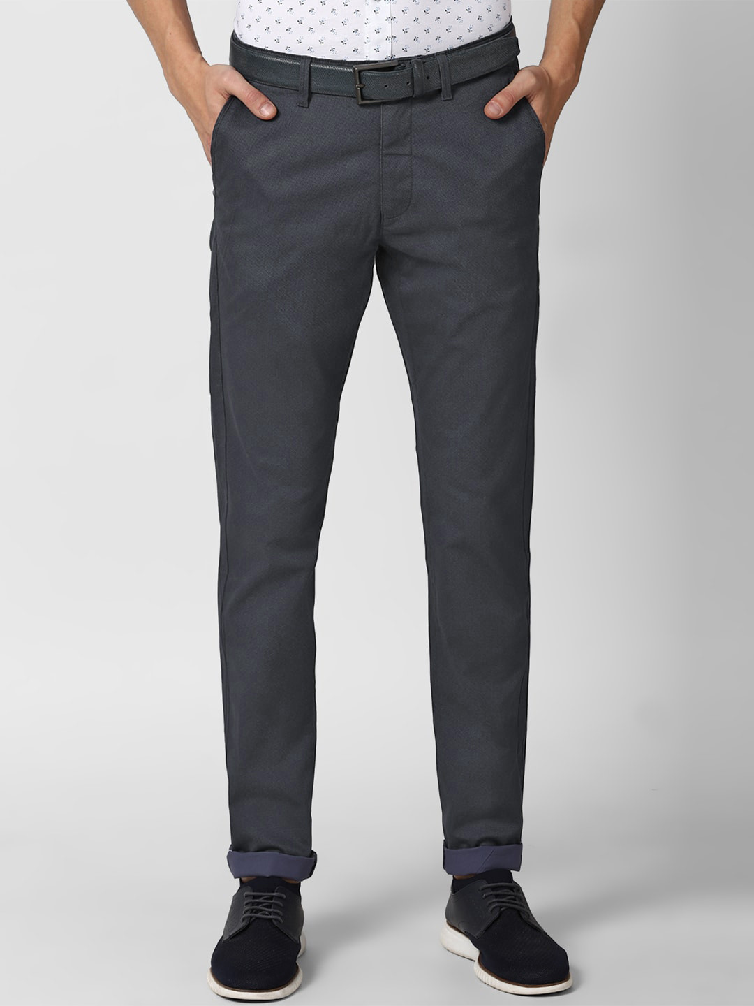 

Van Heusen Sport Men Navy Blue Textured Slim Fit Trousers