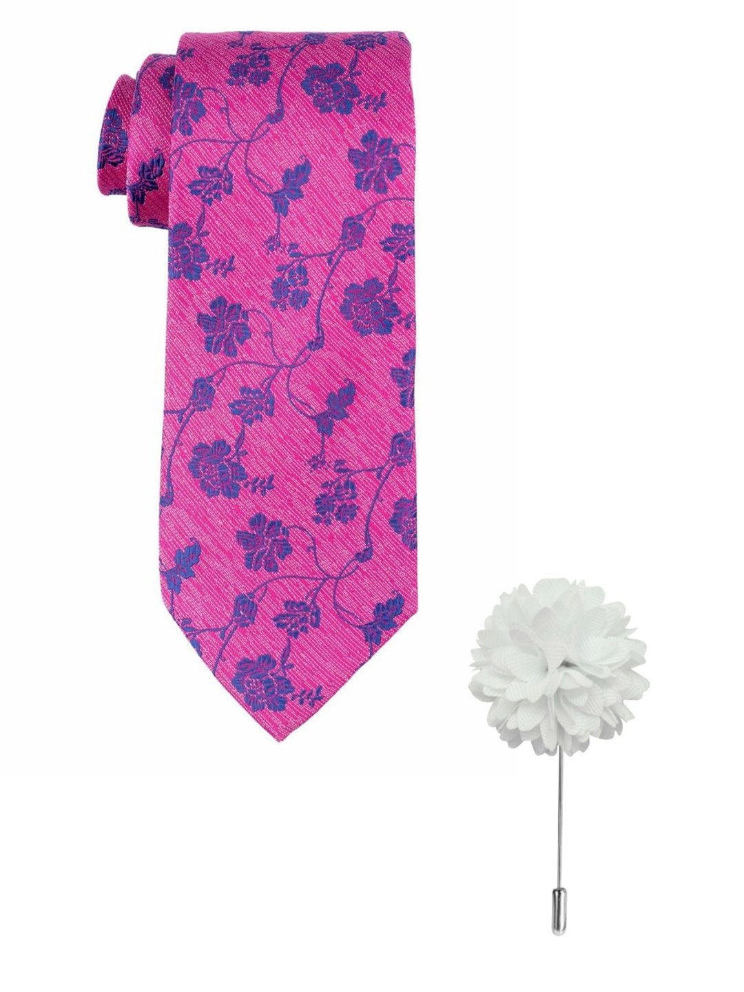 

The Tie Hub Men Pink Printed Broad Tie with Flor Lapel