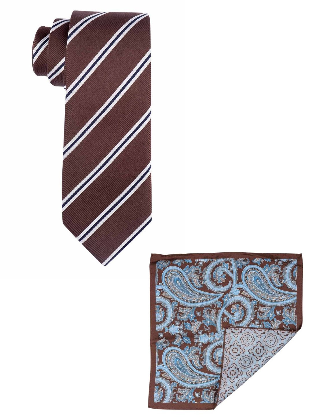 

The Tie Hub Men Brown Striped Silk Tie & Pocket Square Set