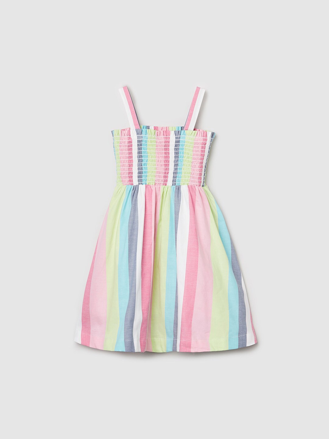 

max Girls Multicoloured Striped Cotton Empire Dress, Multi