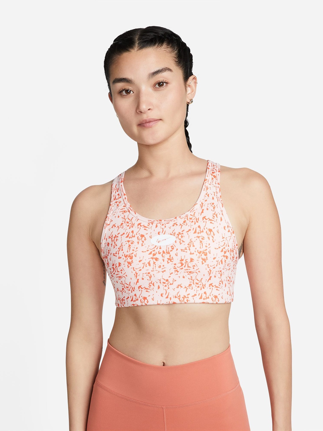 

Nike Swoosh Icon Clash Women's Medium-Support Padded Strappy Printed Sports Bra, Orange