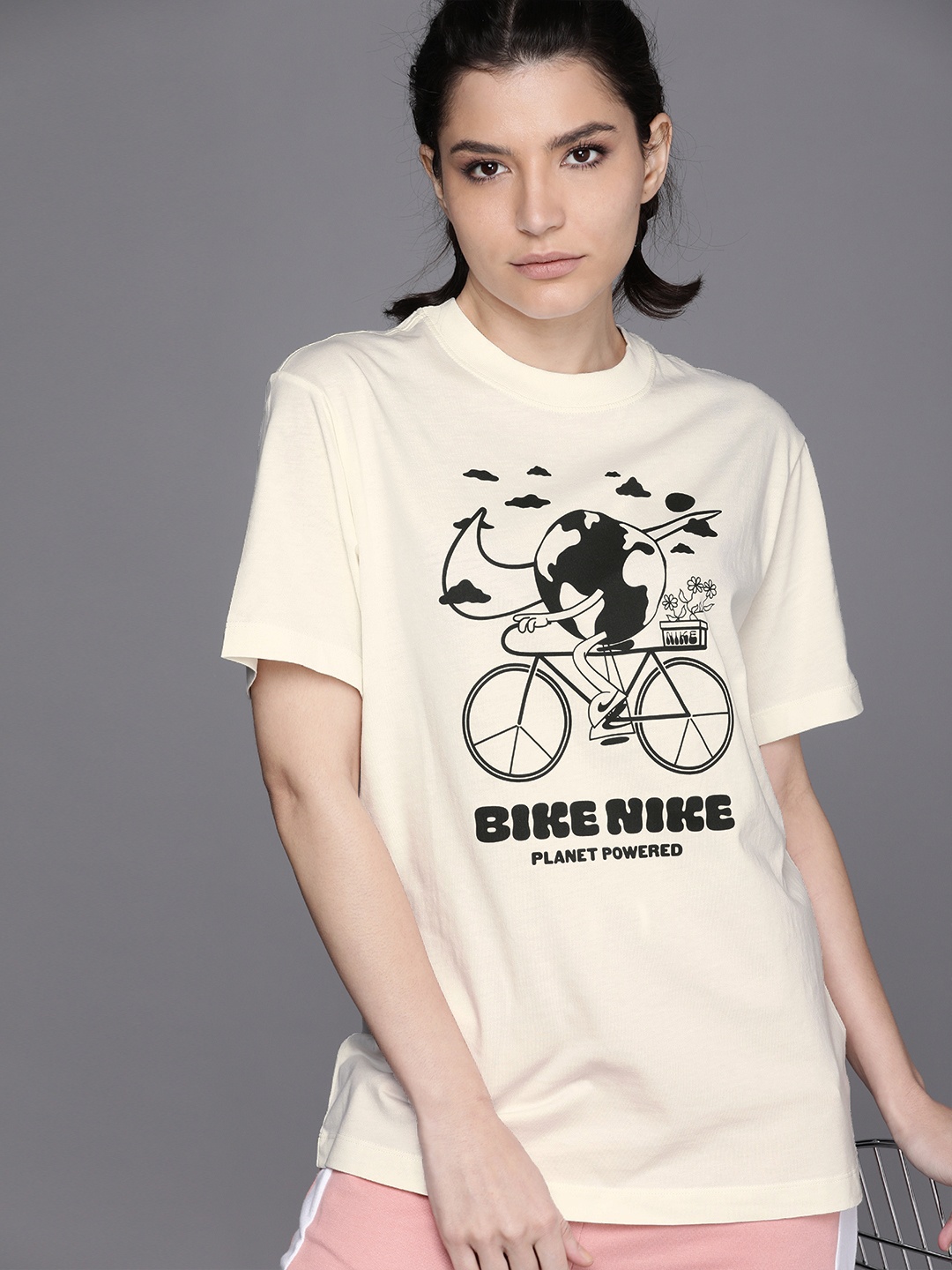 

Nike Women White Printed Pure Cotton T-shirt