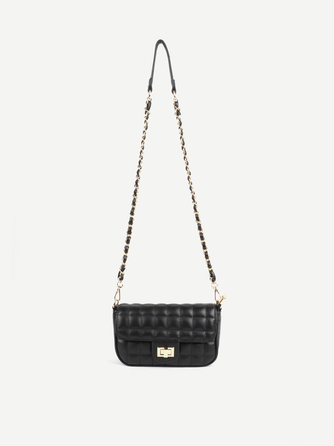

Carlton London Black Embellished Structured Sling Bag with Quilted