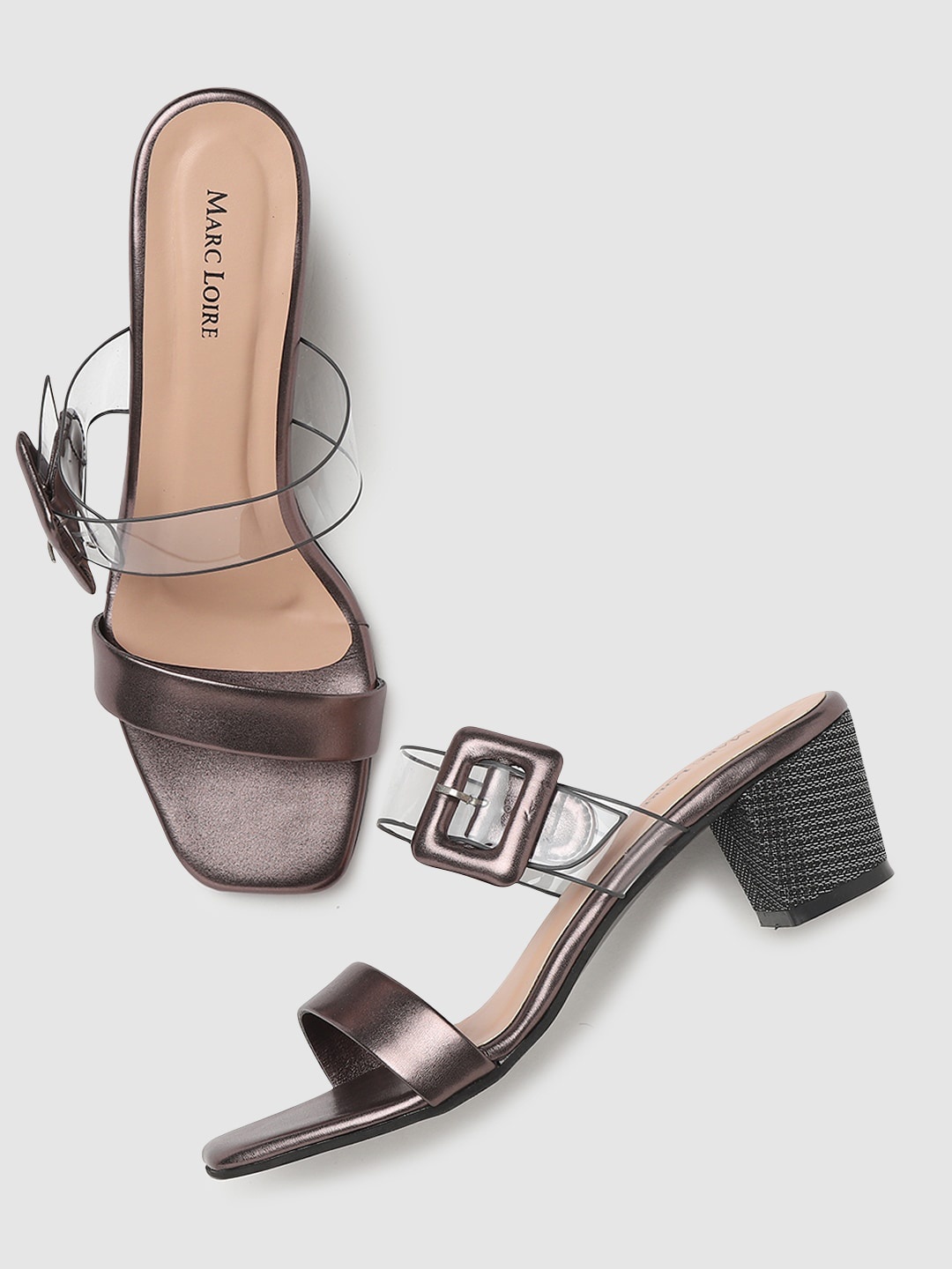 

Marc Loire Gunmetal-Toned PU Block Heels, Metallic