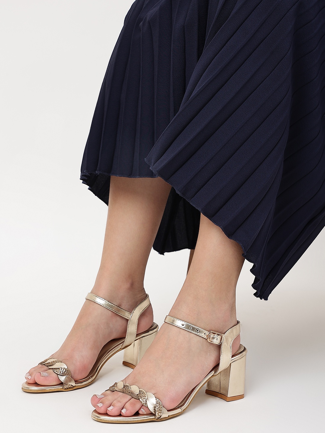 

Marc Loire Gold-Toned PU Party Block Sandals