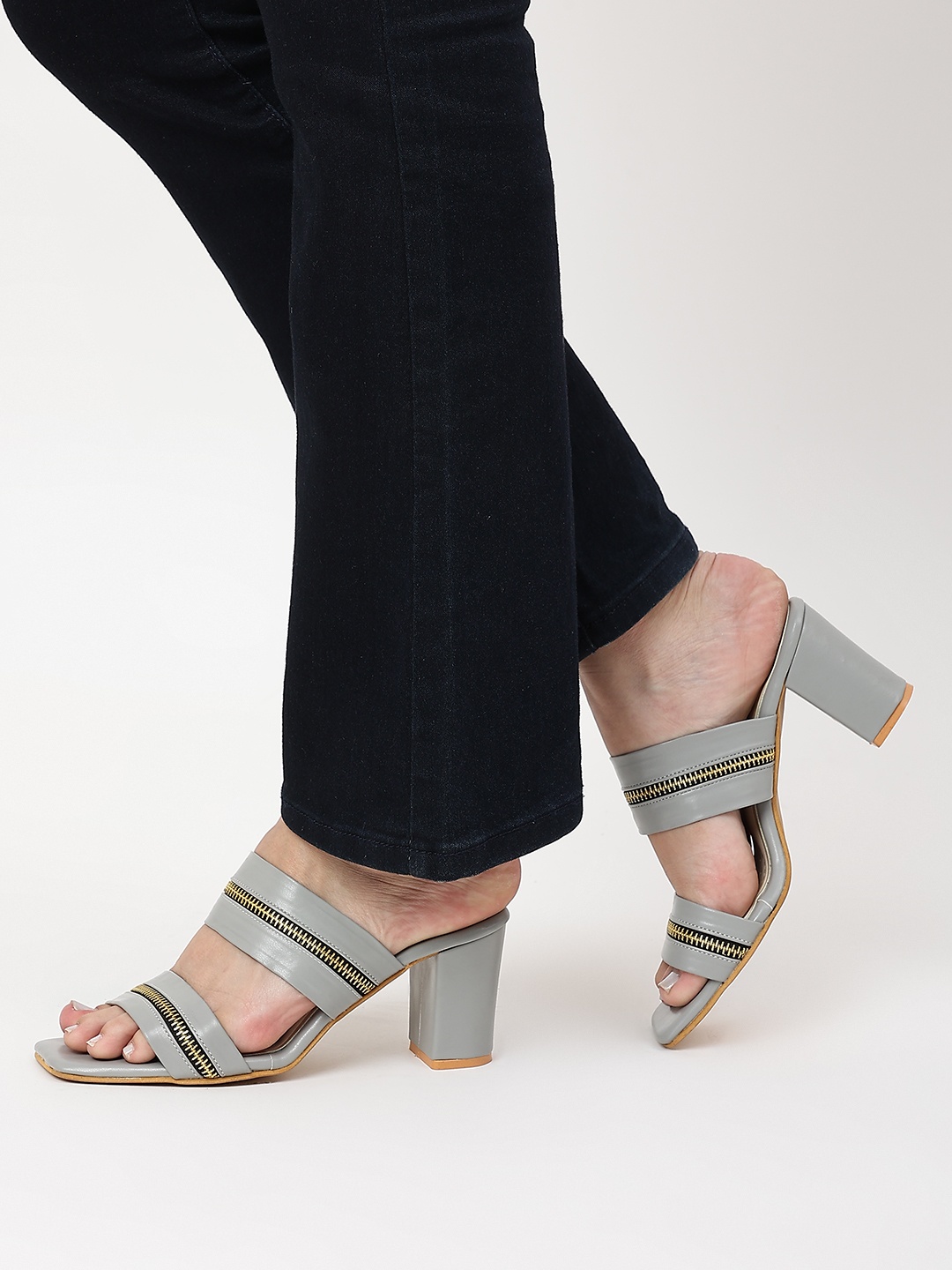 

Marc Loire Grey Striped PU Block Sandals