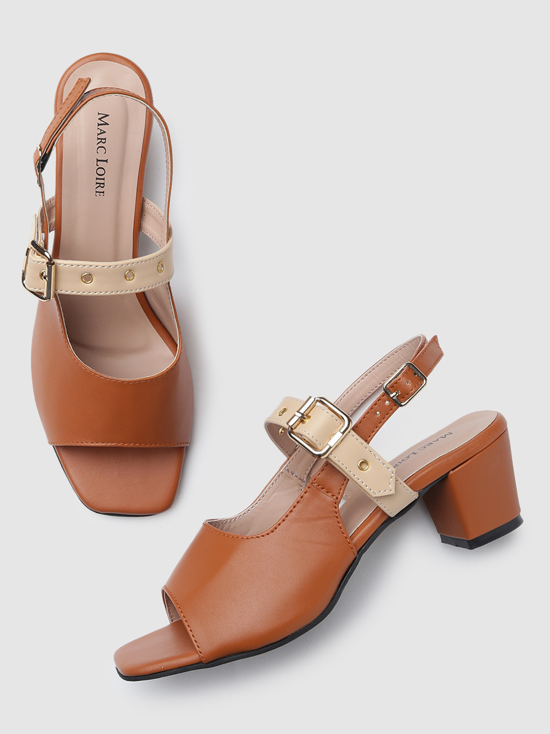 

Marc Loire Tan Brown Block Peep Toes with Buckle Closure