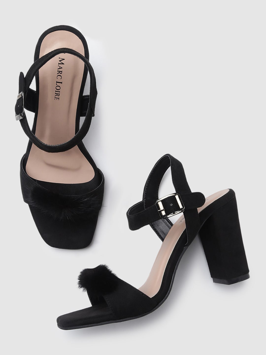 

Marc Loire Black Block Sandals With Faux Fur Detail