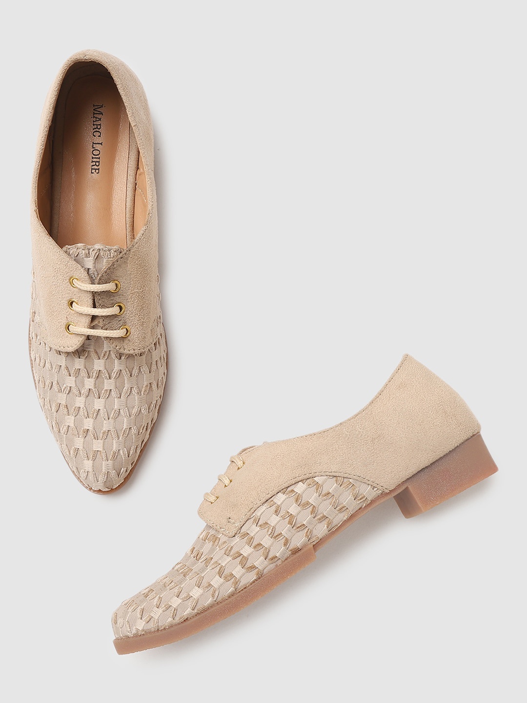 

Marc Loire Women Cream-Coloured Woven Design PU Derbys