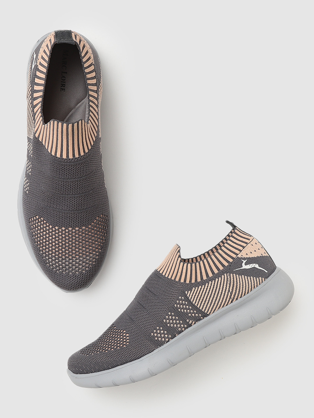 

Marc Loire Women Grey & Peach-Coloured Woven Design Slip-On Sneakers