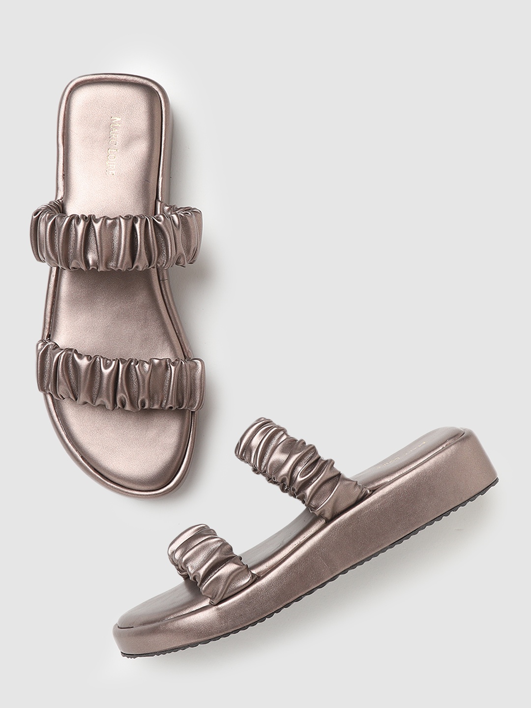 

Marc Loire Gunmetal-Toned Flatform Sandals With Ruched Detail, Metallic
