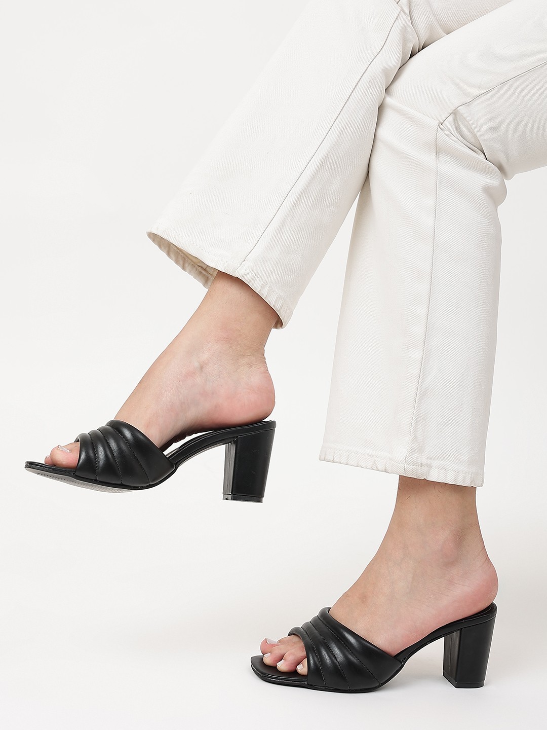 

Marc Loire Black Solid PU Block Mules