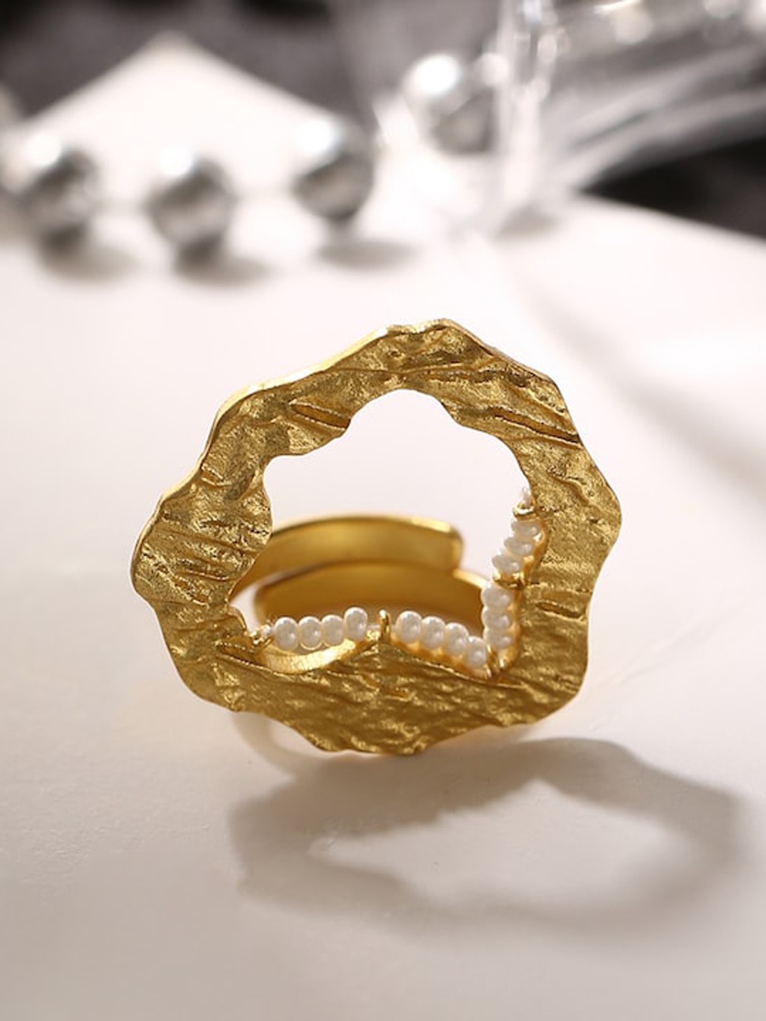 

Mitali Jain Gold-Plated White Pearls Adjustable Finger Ring