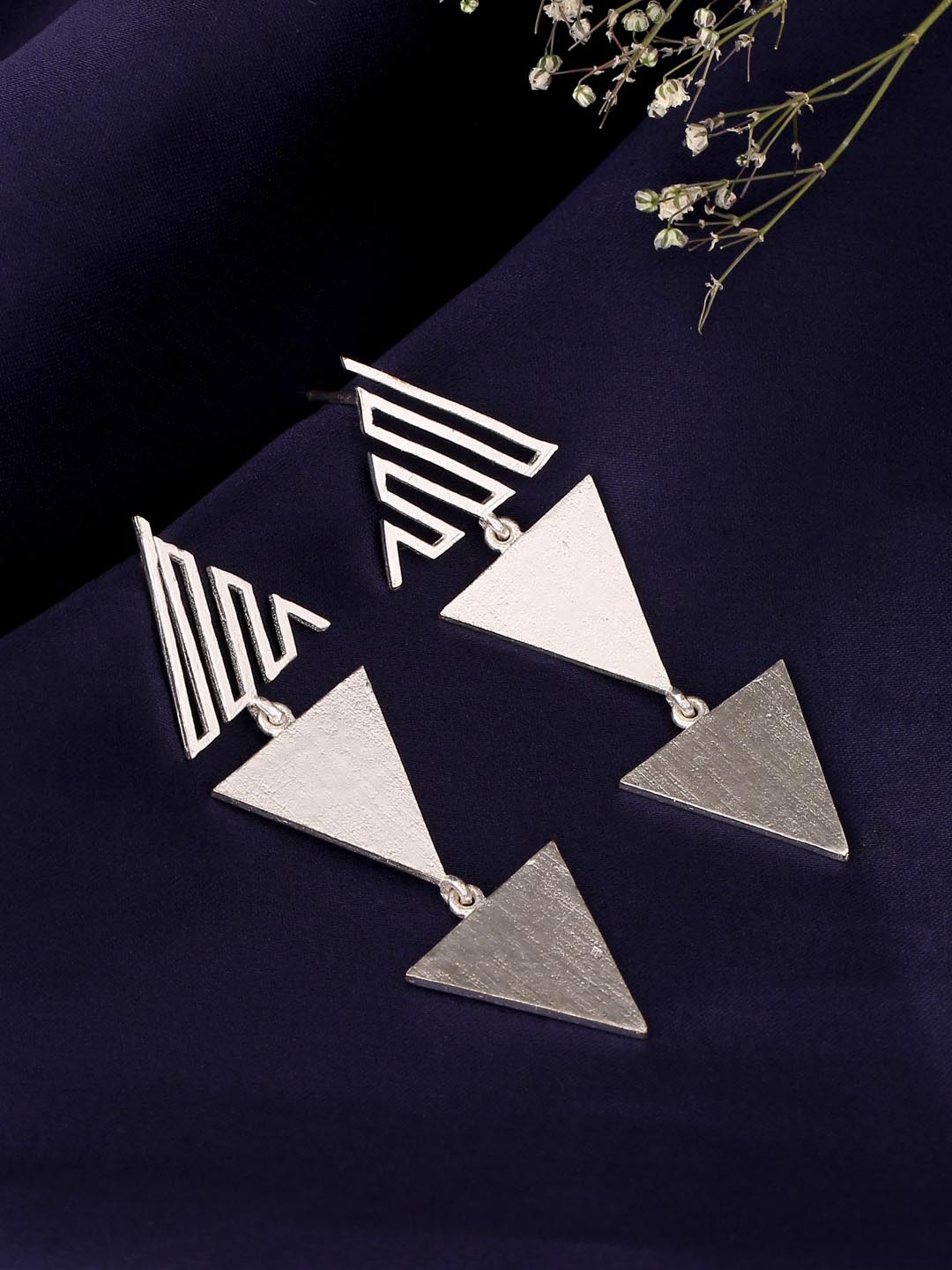 

Mitali Jain Silver-Toned Triangular Drop Earrings
