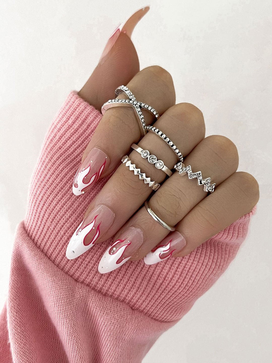 

Shining Diva Fashion Set Of 6 Silver-Plated & Crystal Stone-Studded Finger Rings