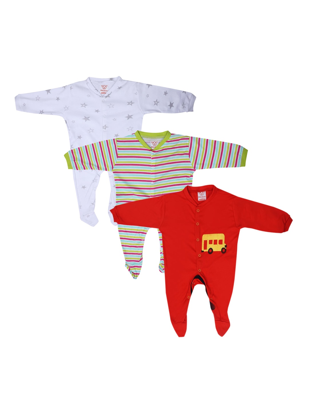

RIKIDOOS Infant Boys Pack Of 3 Printed Sleepsuit, White