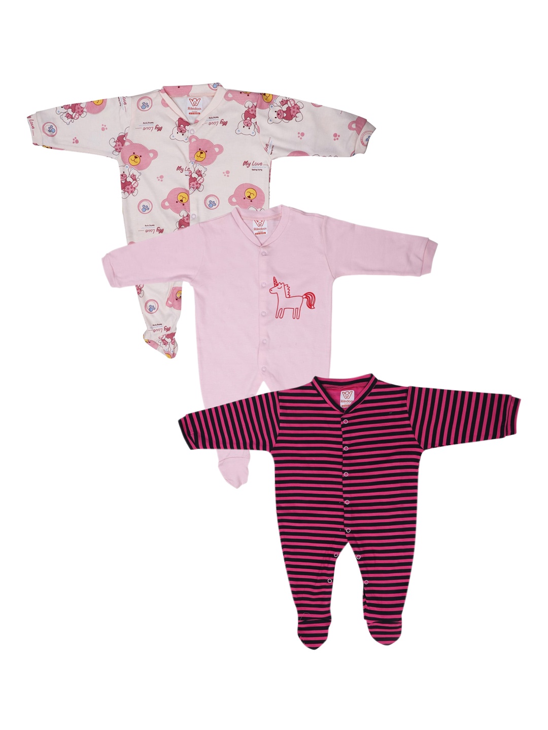 

RIKIDOOS Infant Boys Pack Of 3 Printed Sleepsuit, Cream