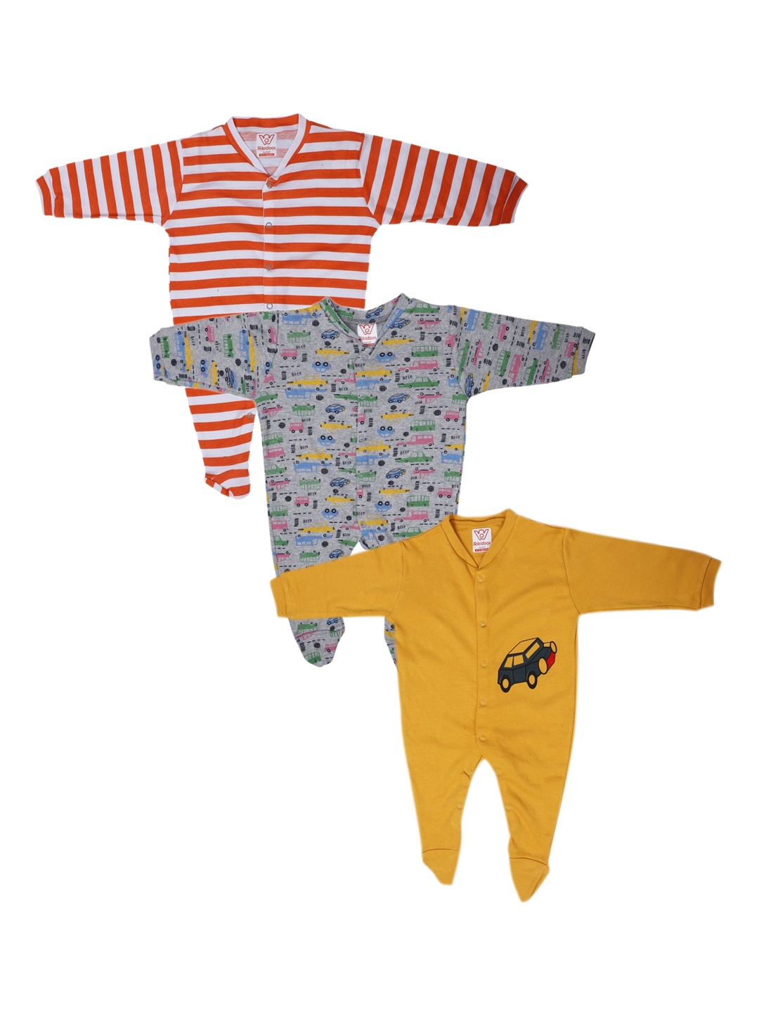 

RIKIDOOS Boys Pack Of 3 Printed Rompers, Multi