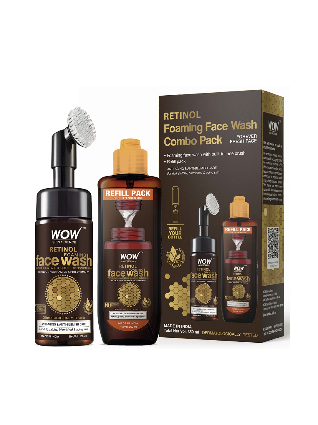 

WOW SKIN SCIENCE Retinol Foaming Face Wash with Argan Oil 350 ml, Brown