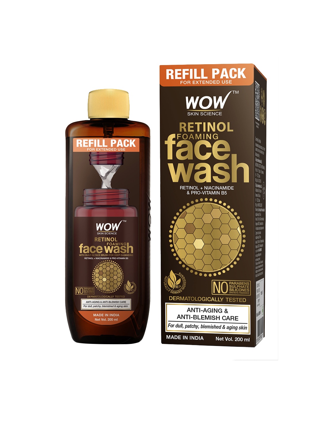 

WOW SKIN SCIENCE Anti-Aging Retinol Foaming Face Wash - 200 ml, Brown