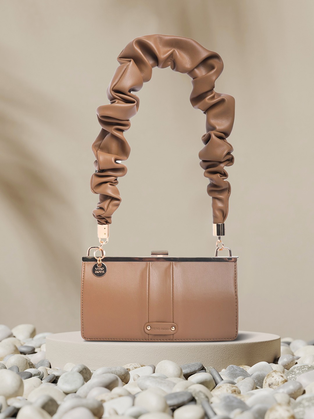 

Vero Moda Brown Striped PU Structured Satchel with Tasselled