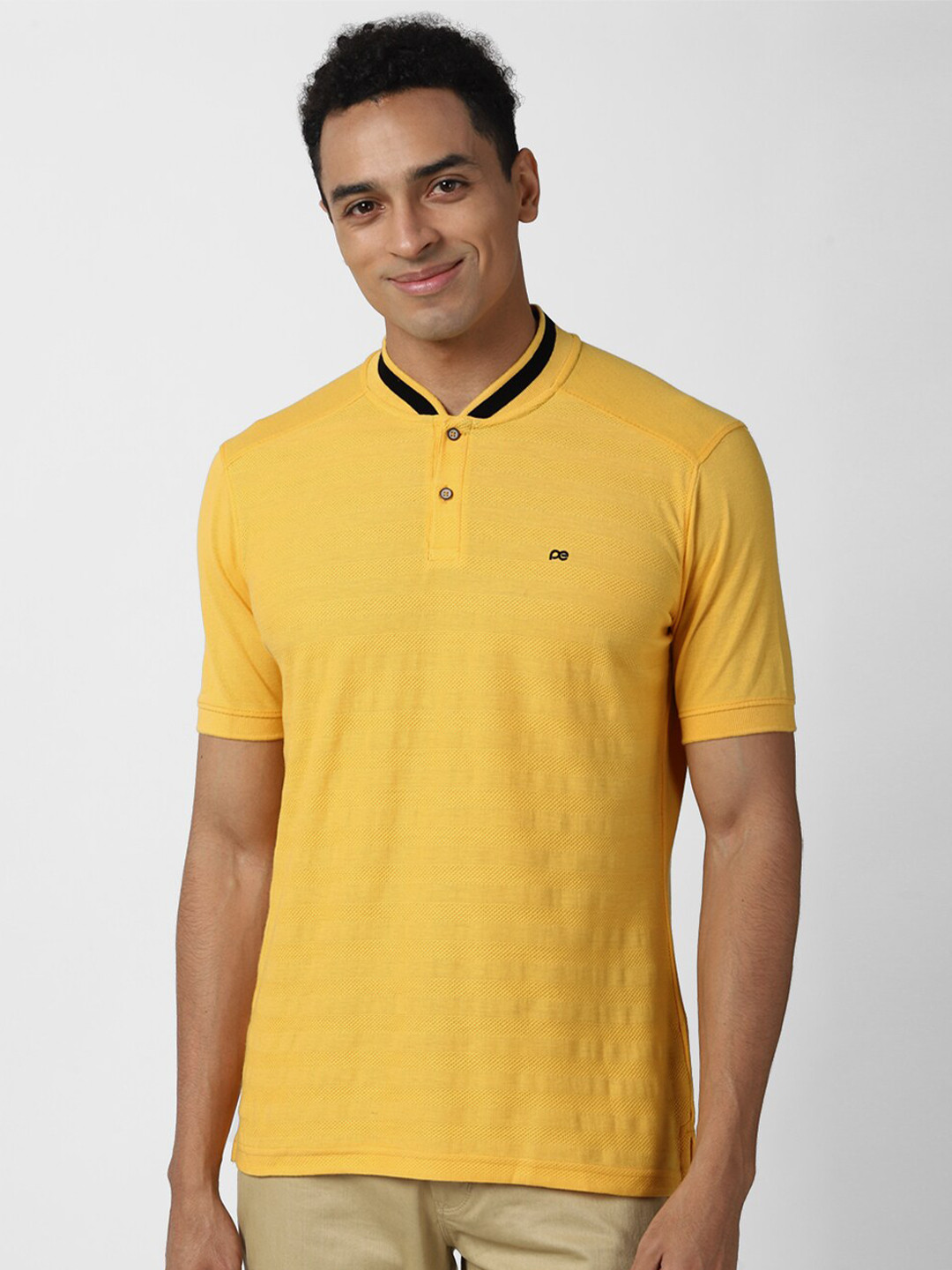 

Peter England Casuals Men Yellow Mandarin Collar T-shirt