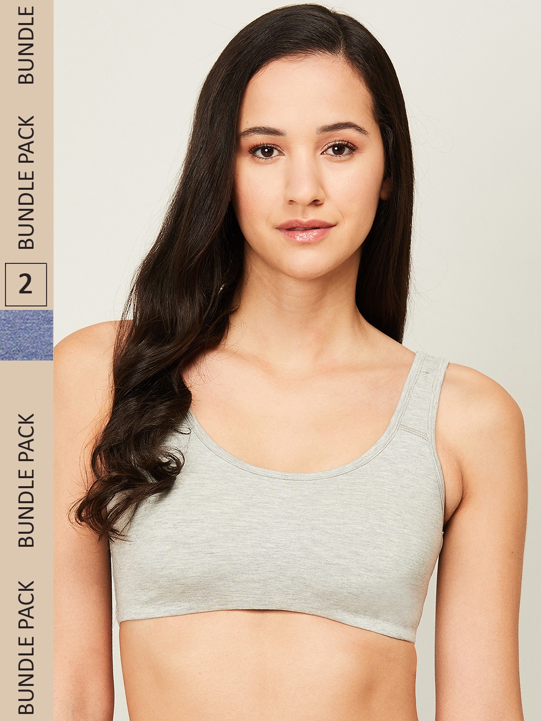 

Ginger by Lifestyle Grey Melange Pack of 2 Cotton Solid Sports Bra