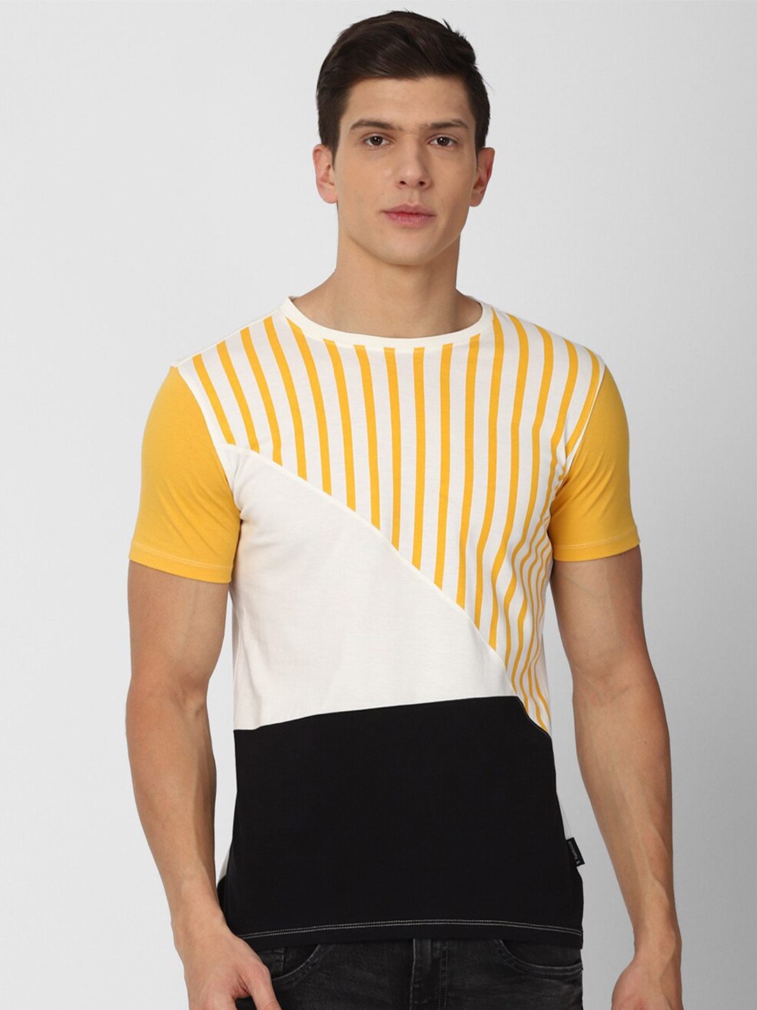 

V Dot Men Multicoloured Striped Pure Cotton Slim Fit T-shirt, Multi