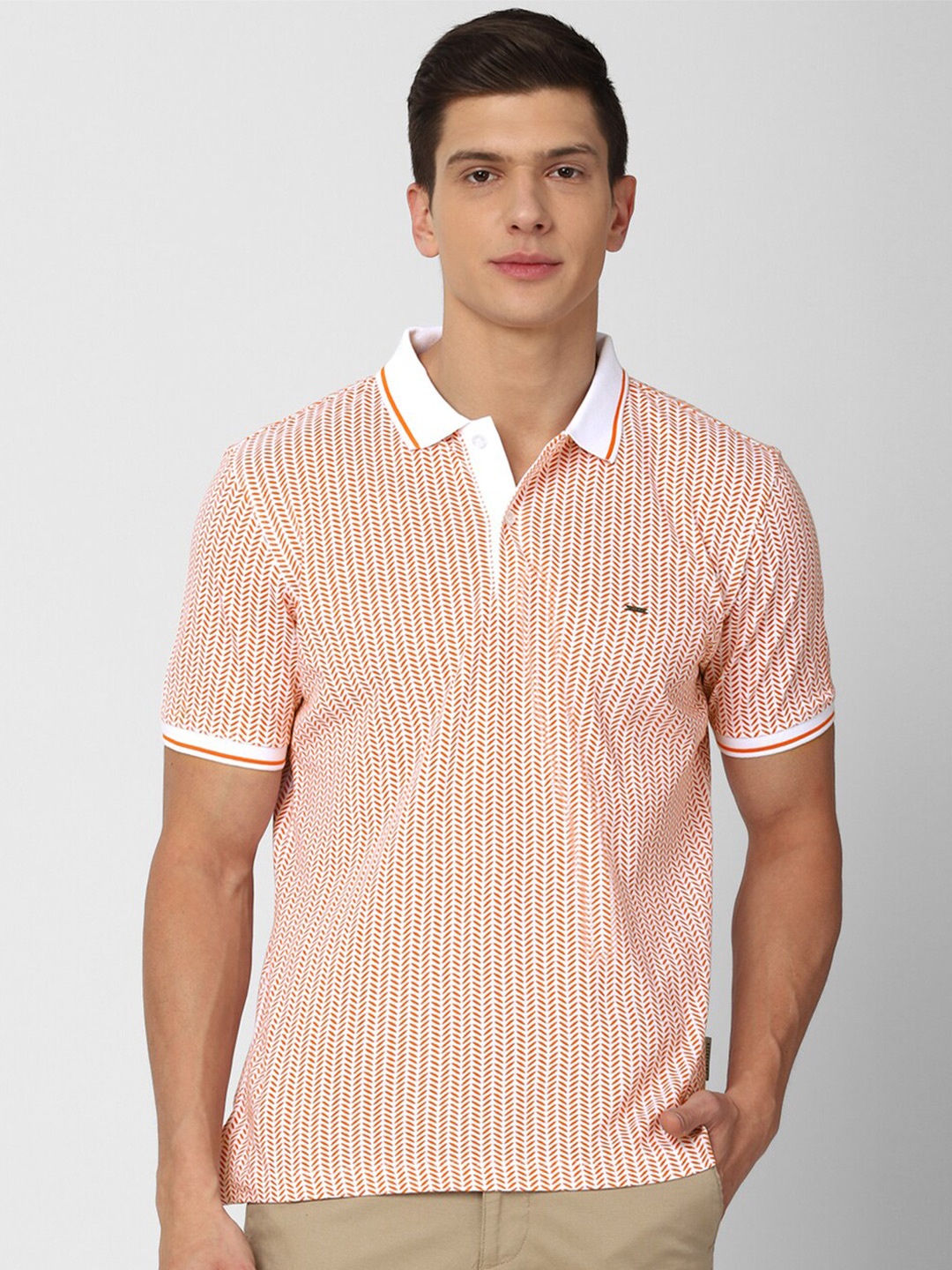 

Van Heusen Men Orange Striped Polo Collar T-shirt