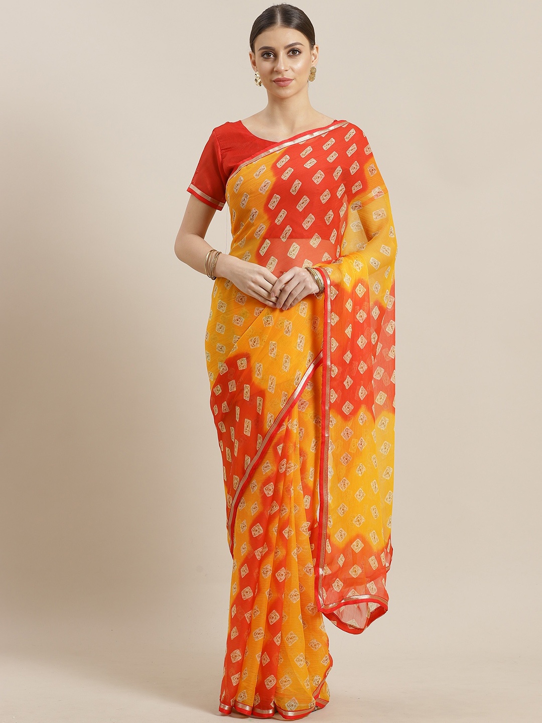 

KALINI Women Orange Ethnic Motifs Printed Saree