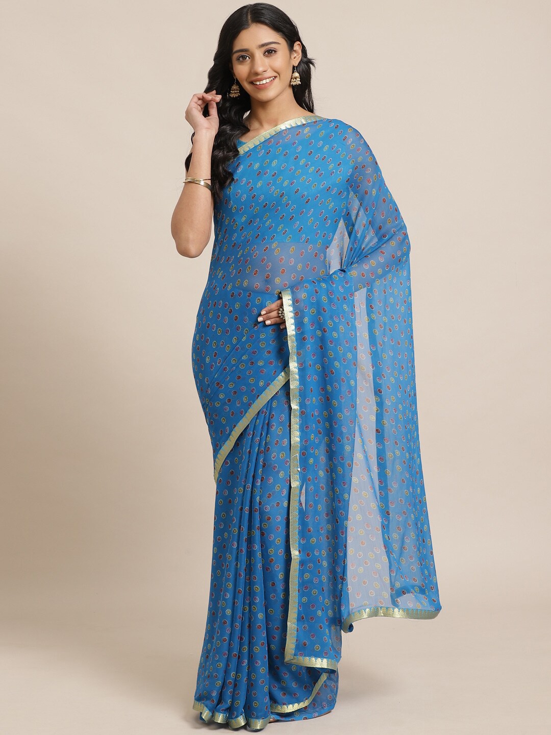 

KALINI Blue & Pink Ethnic Motifs Saree